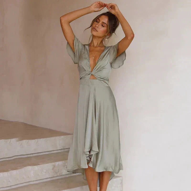 Rosella™ | Elegant Midi Dress with Flutter Sleeves