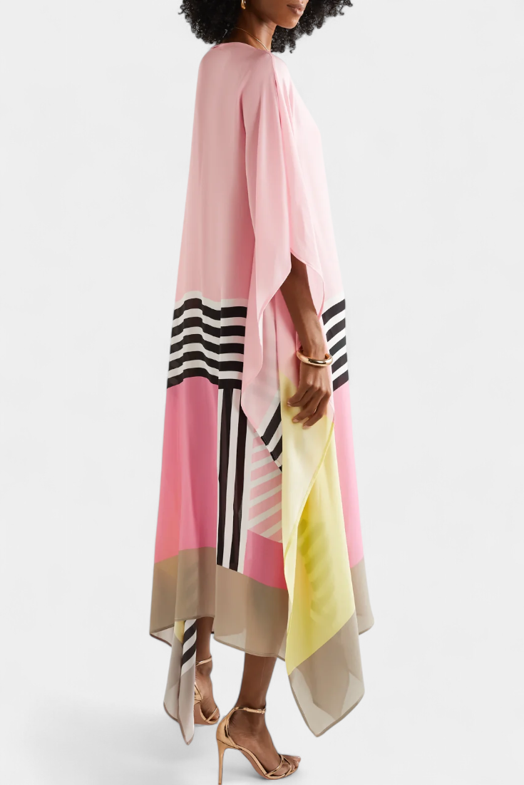 Elenora Geometric Caftan with Wide Cut and Butterfly Mesh Fabric