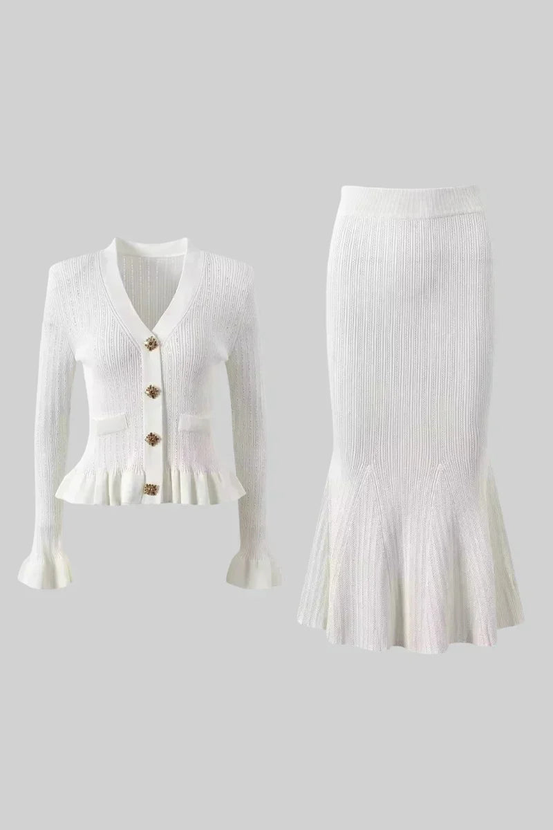Prudence Refined Knit Midi Dress Set with Button Top