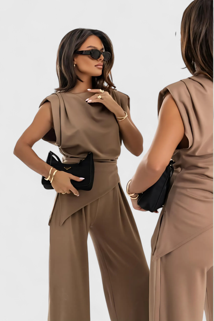 Sofia Asymmetrical Set with Draped Shoulders