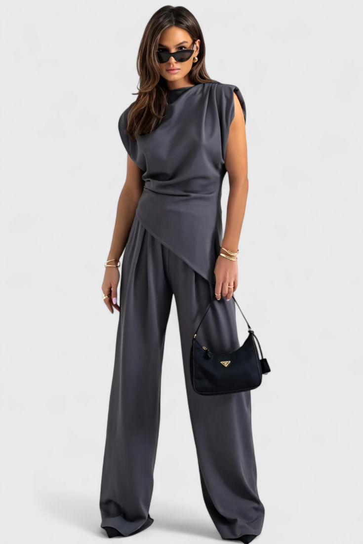 Sofia Asymmetrical Set with Draped Shoulders