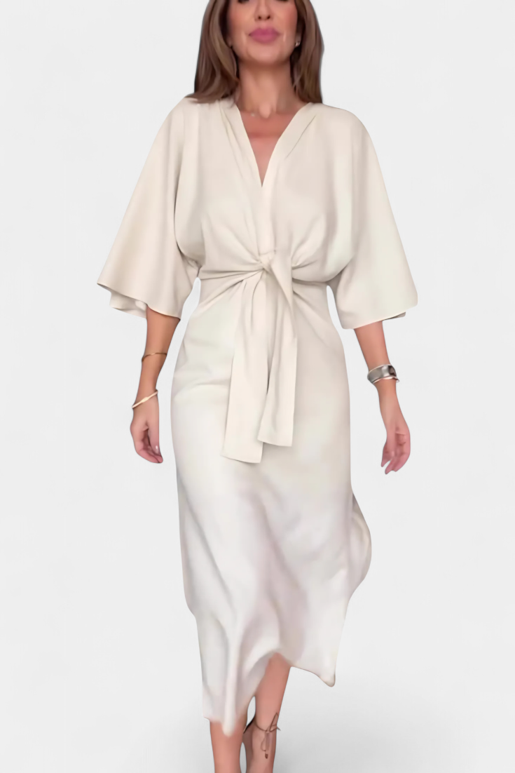 Ainhoa Casual Dress with Front Knot and V-Neck