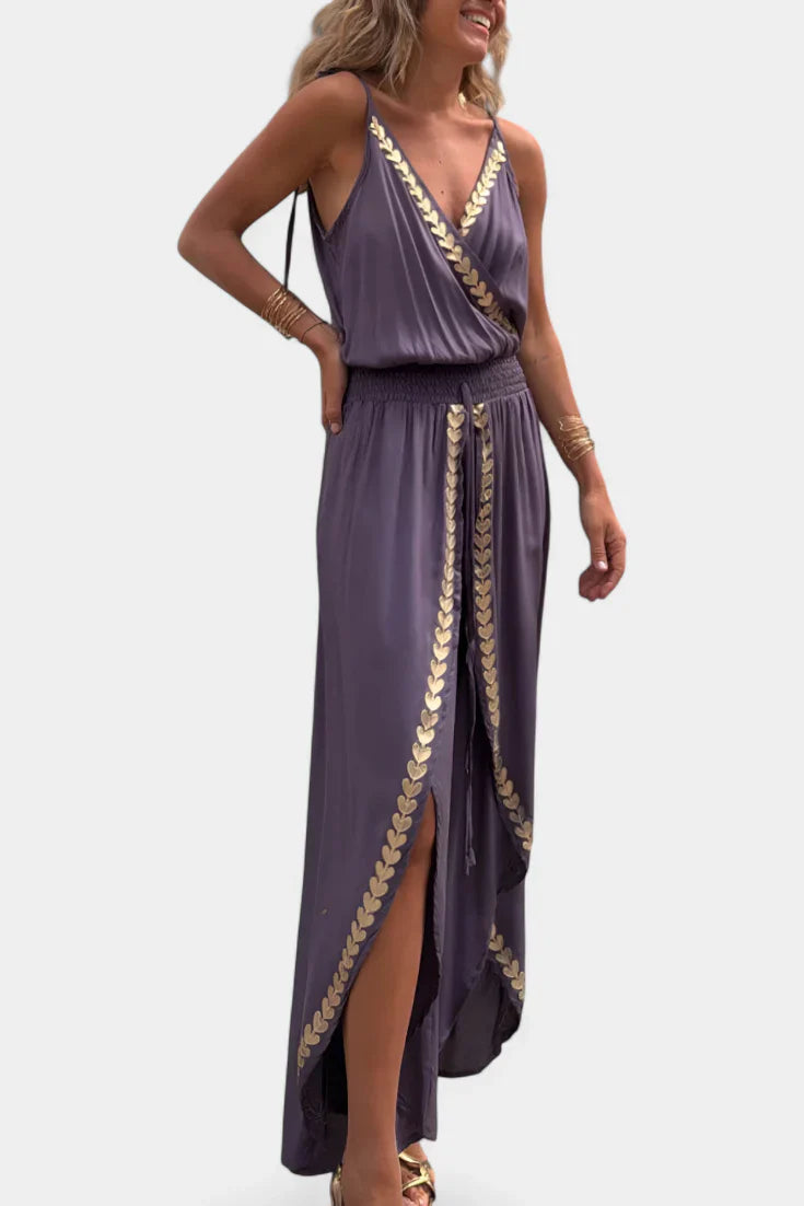 Donatila Unique Jumpsuit with Golden Details and Open Leg