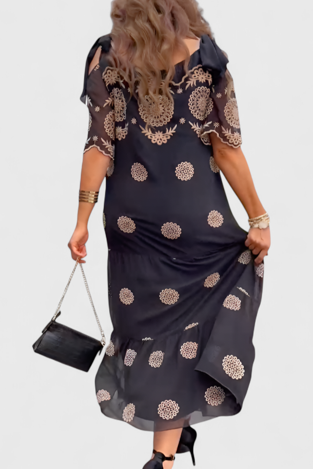 Cathy Elegant Summer Mesh Dress with Hollow Design and Flowing Cut