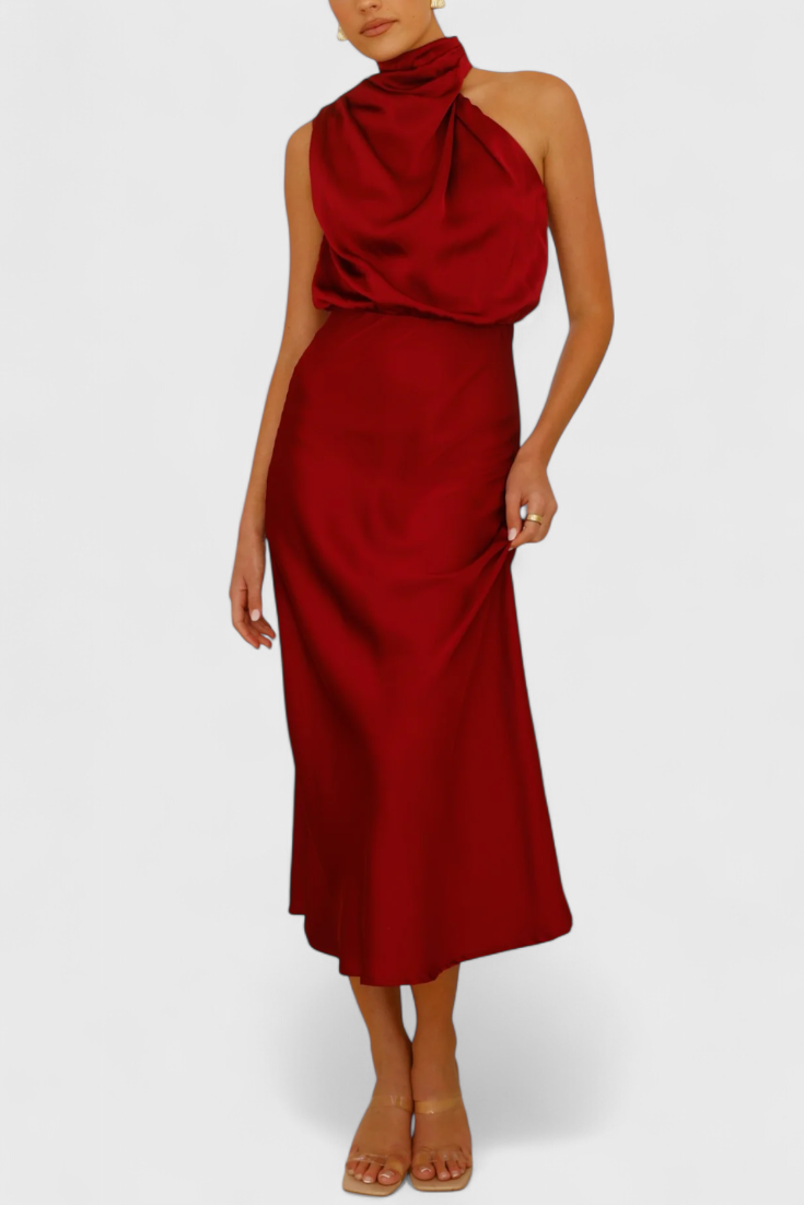 Rina Elegant Draped Halter Neck Dress