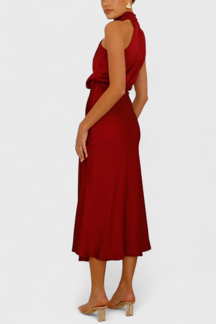 Rina Elegant Draped Halter Neck Dress