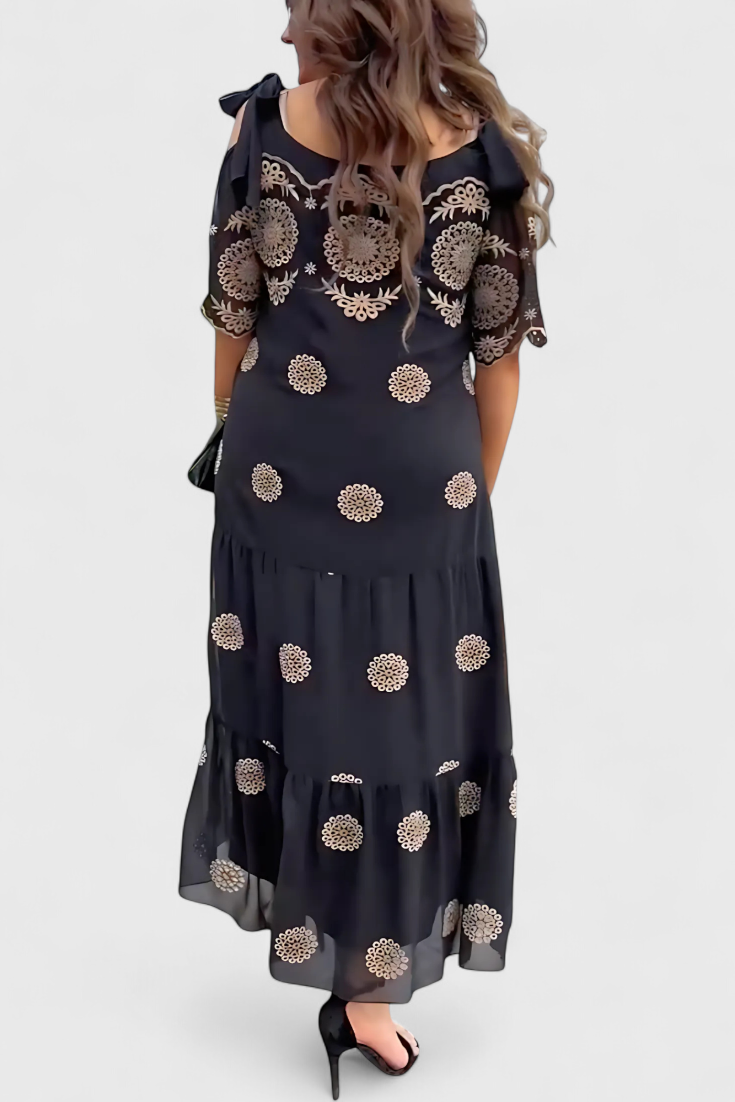 Cathy Elegant Summer Mesh Dress with Hollow Design and Flowing Cut