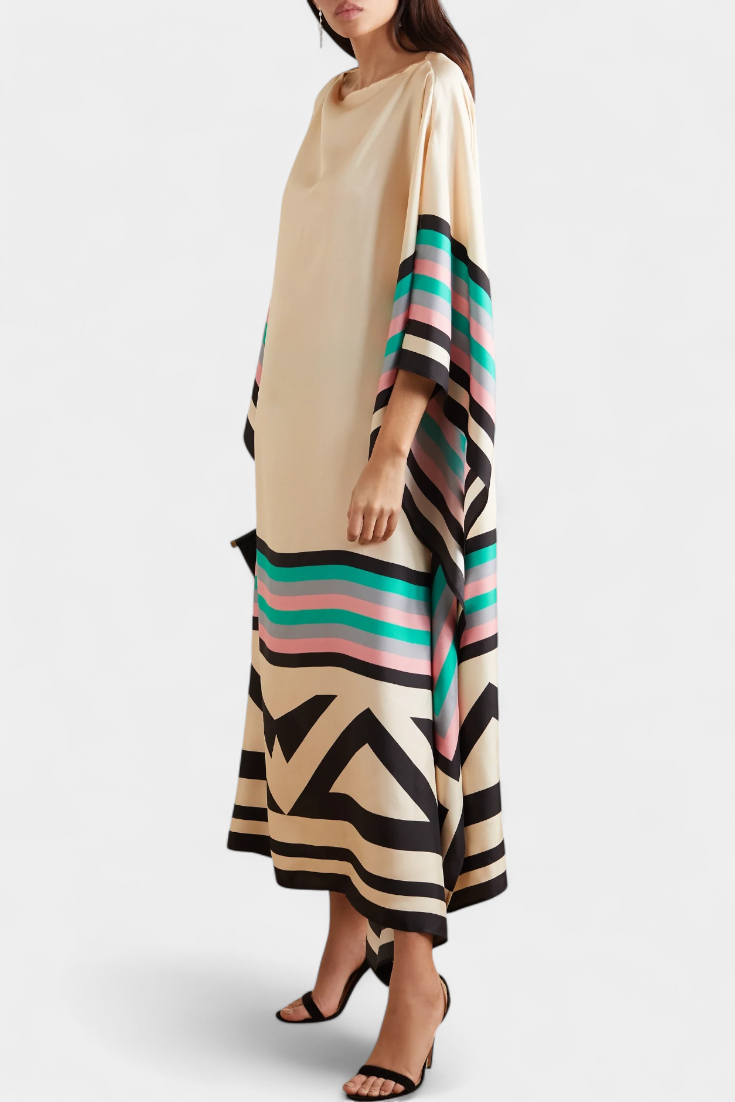 Elenora Geometric Caftan with Wide Cut and Butterfly Mesh Fabric