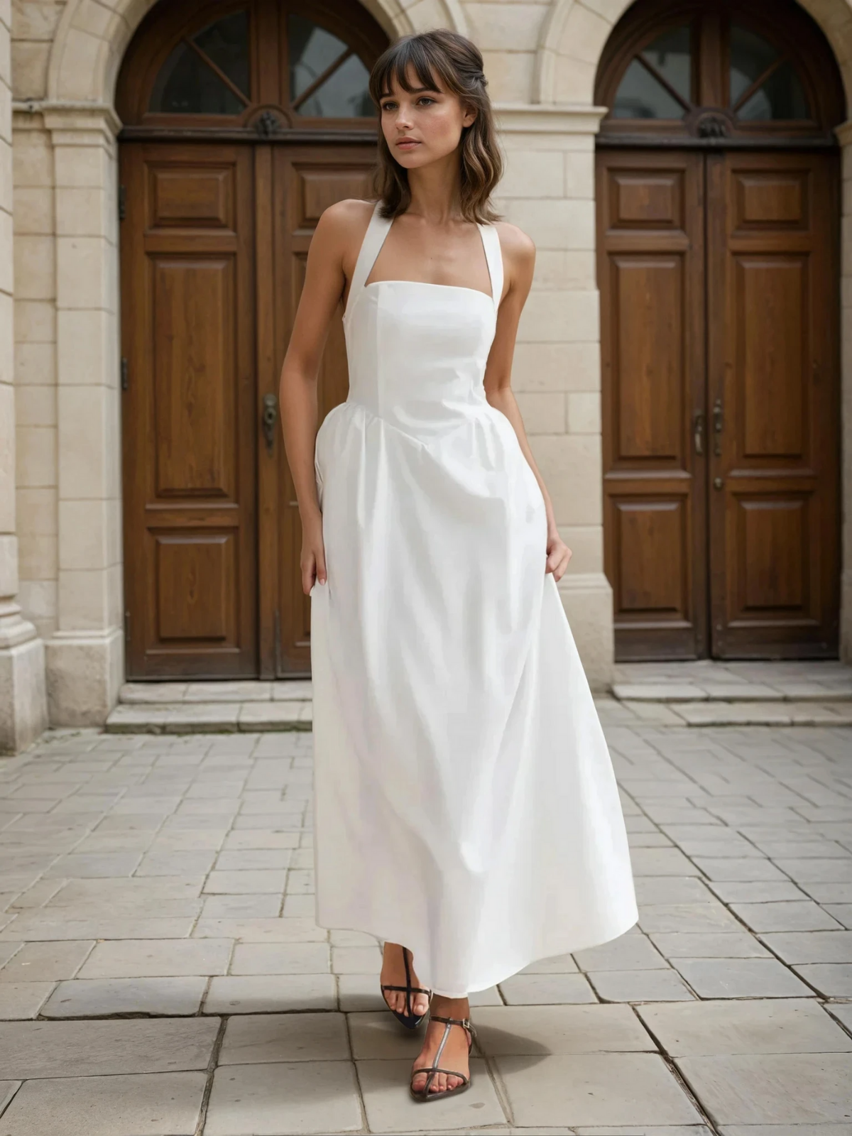 Ayşe® | Simple and Chic Halter A Line Long Dress