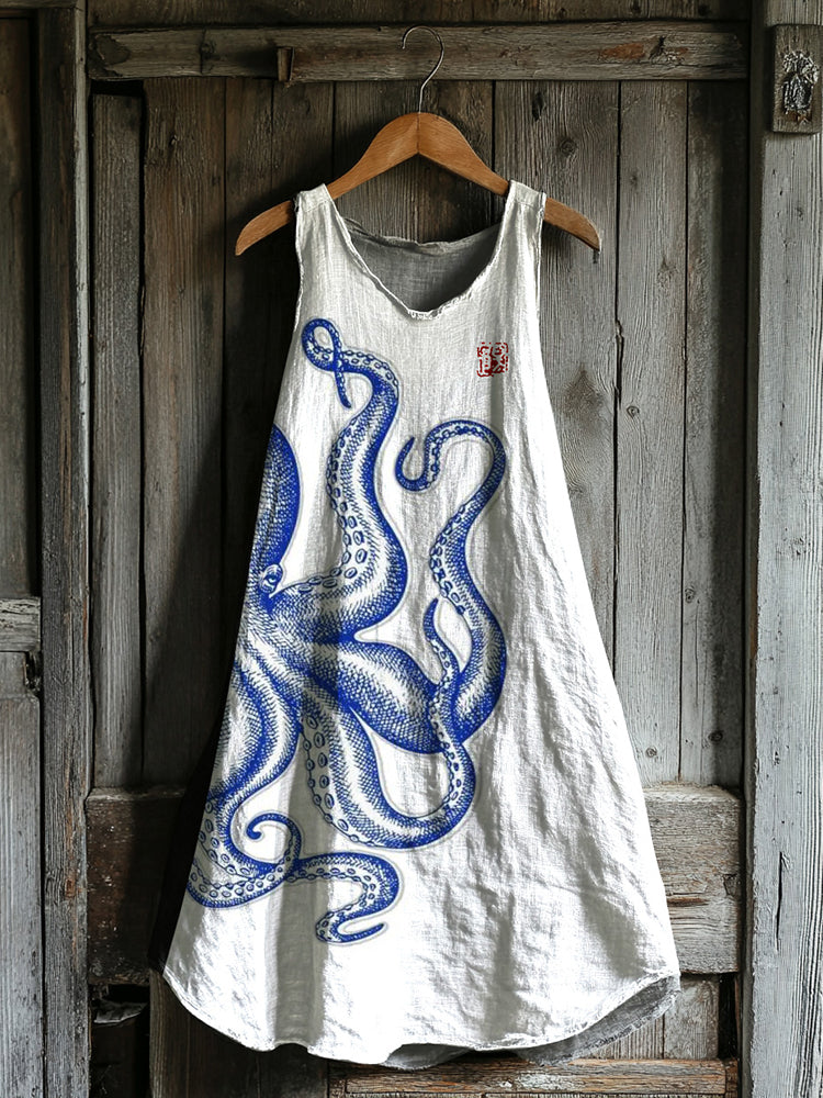Japanese Octopus Legs Art Linen Tank Dress