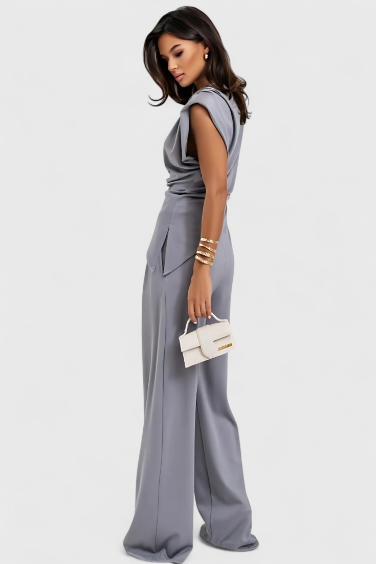 Sofia Asymmetrical Set with Draped Shoulders