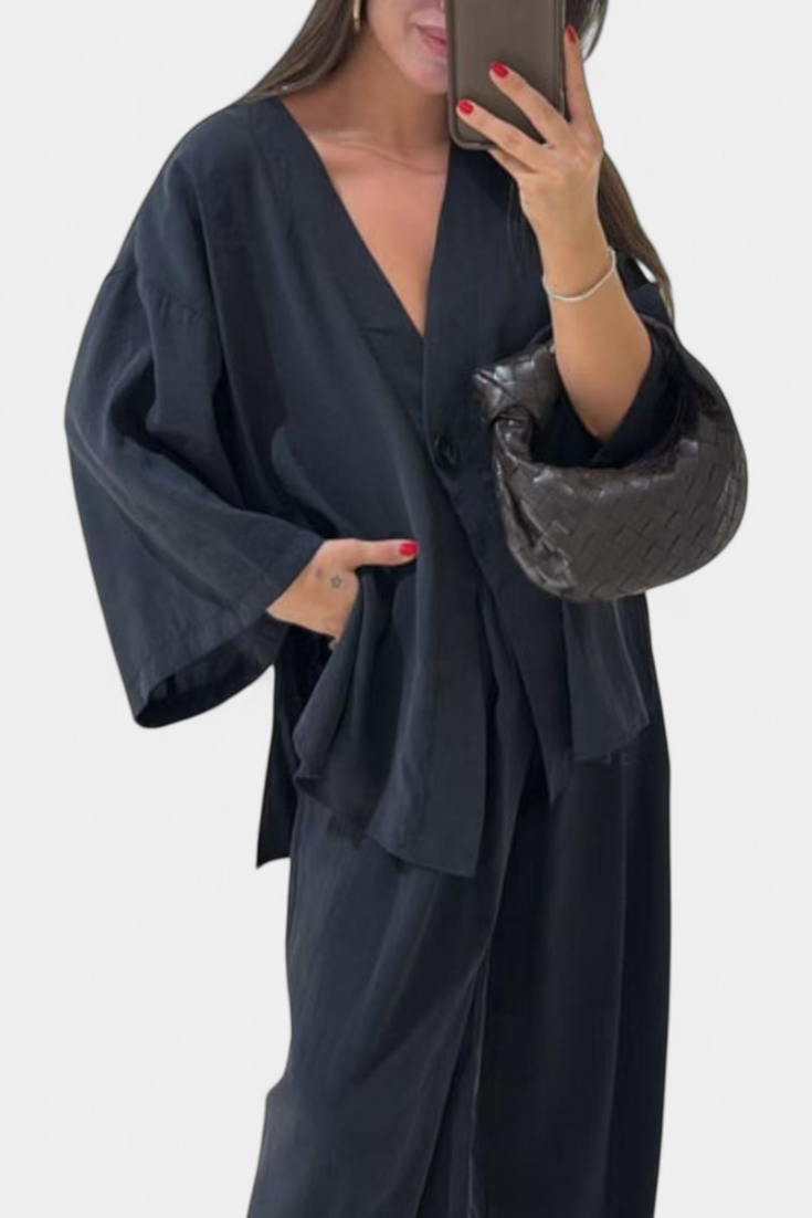 Eli Oversized Set with V-Neck Top and Straight Pants