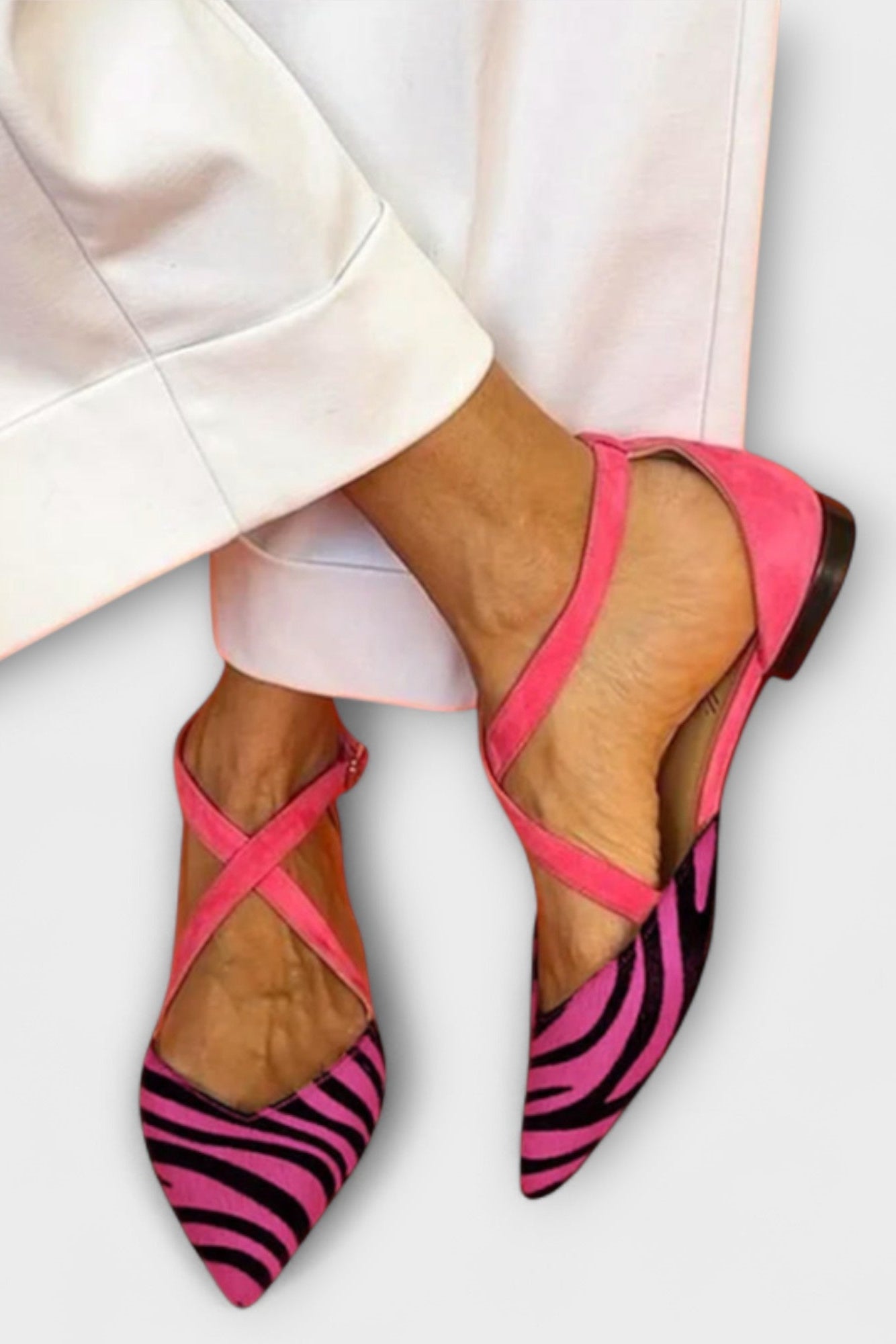 Fenna Ballerinas with Zebra Print and Cross Straps