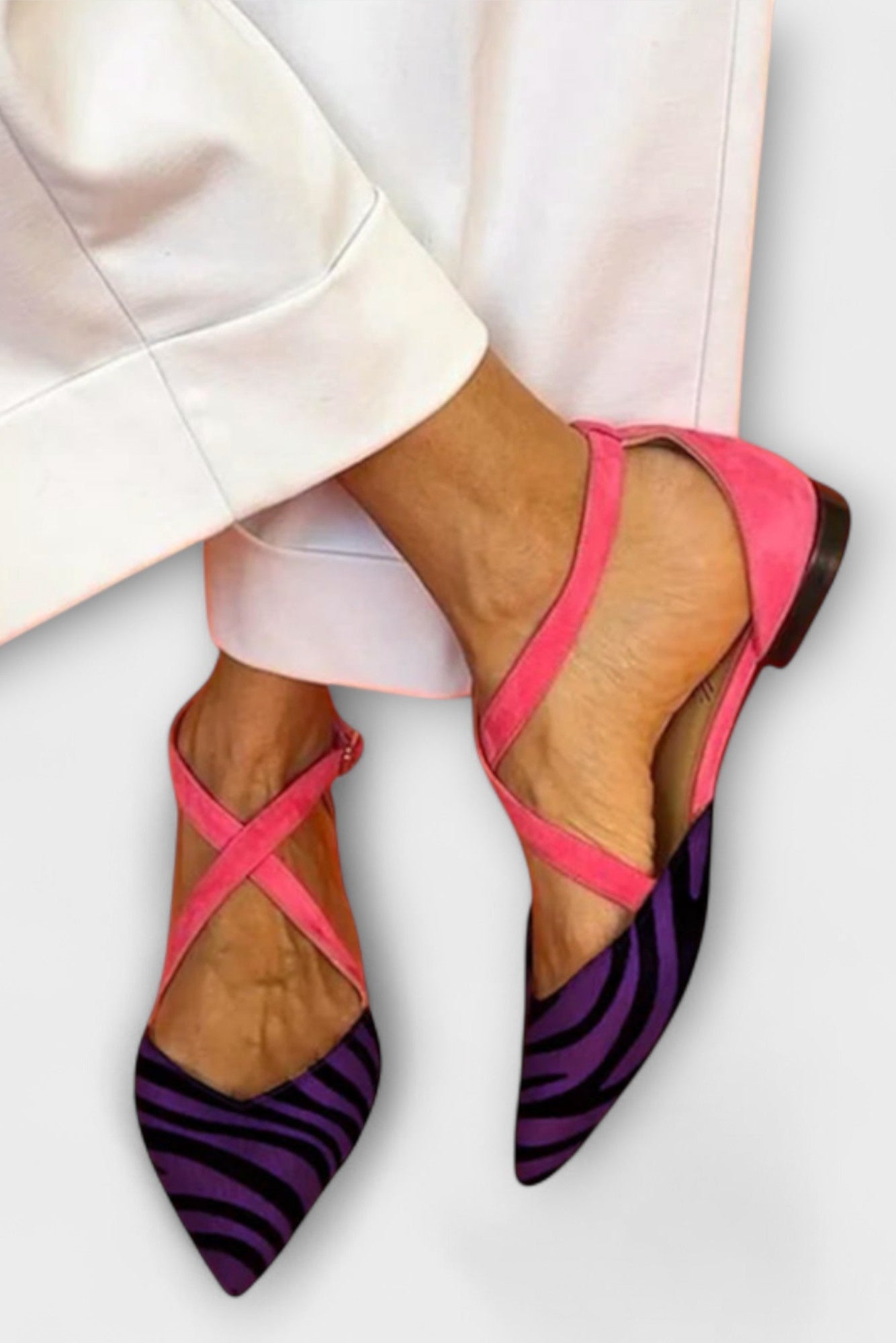 Fenna Ballerinas with Zebra Print and Cross Straps