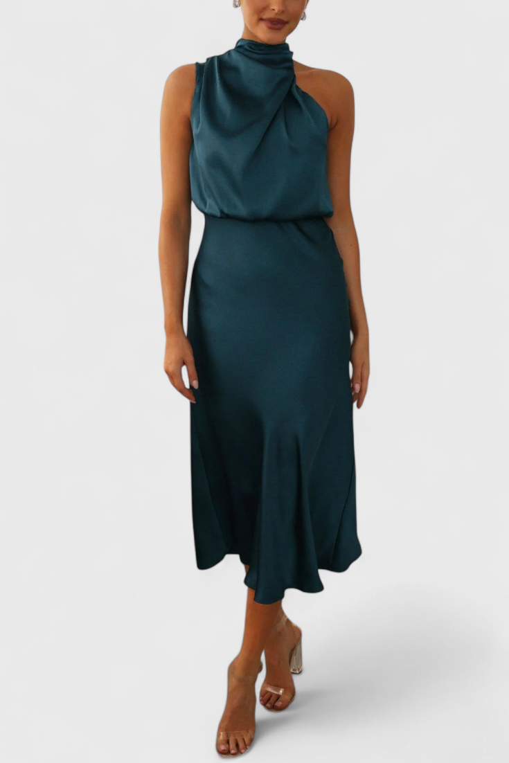 Rina Elegant Draped Halter Neck Dress