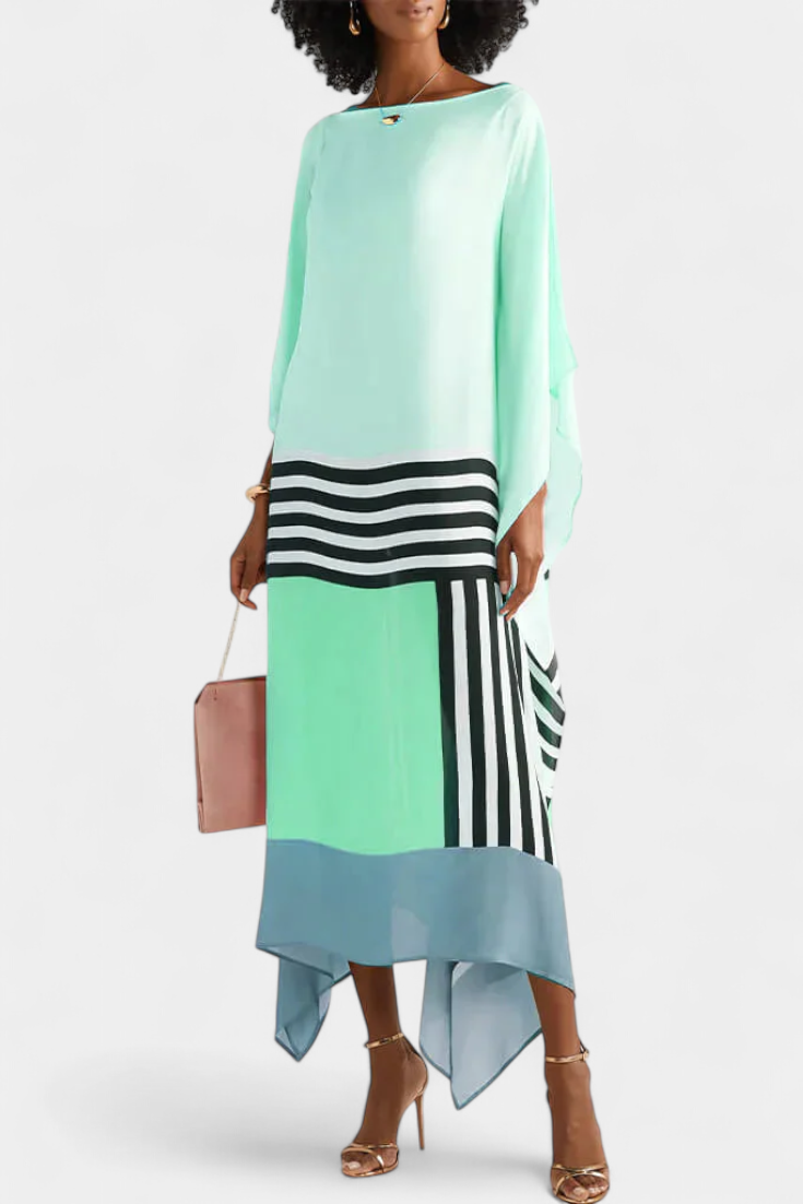 Elenora Geometric Caftan with Wide Cut and Butterfly Mesh Fabric