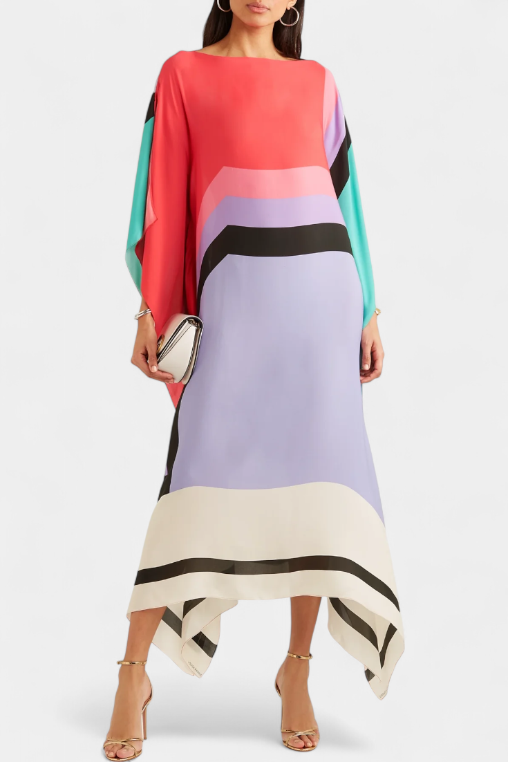 Elenora Geometric Caftan with Wide Cut and Butterfly Mesh Fabric