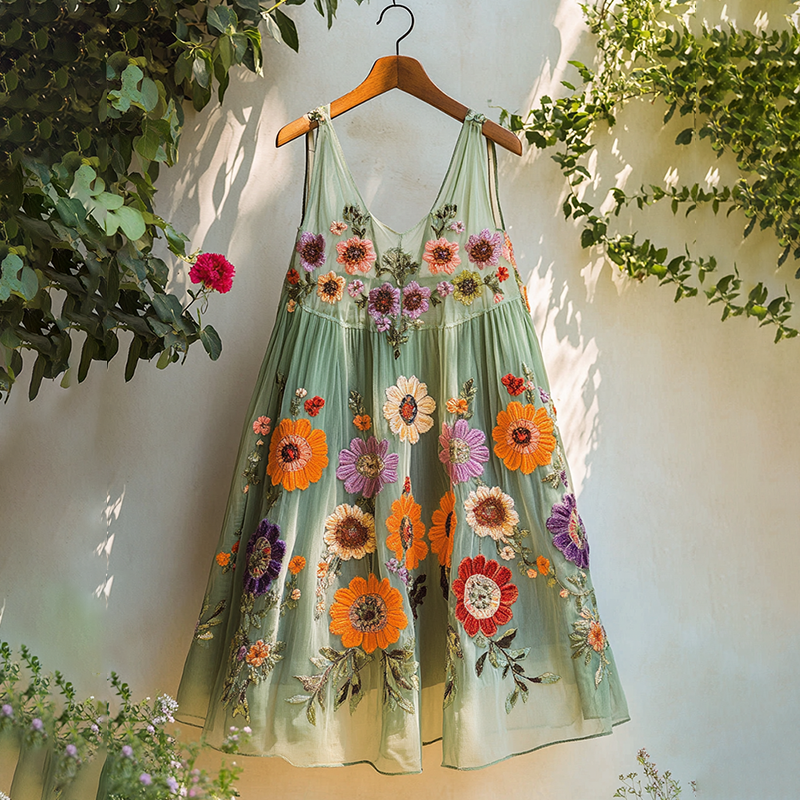 Vintage Bohemian Floral Embroidered Sleeveless Top