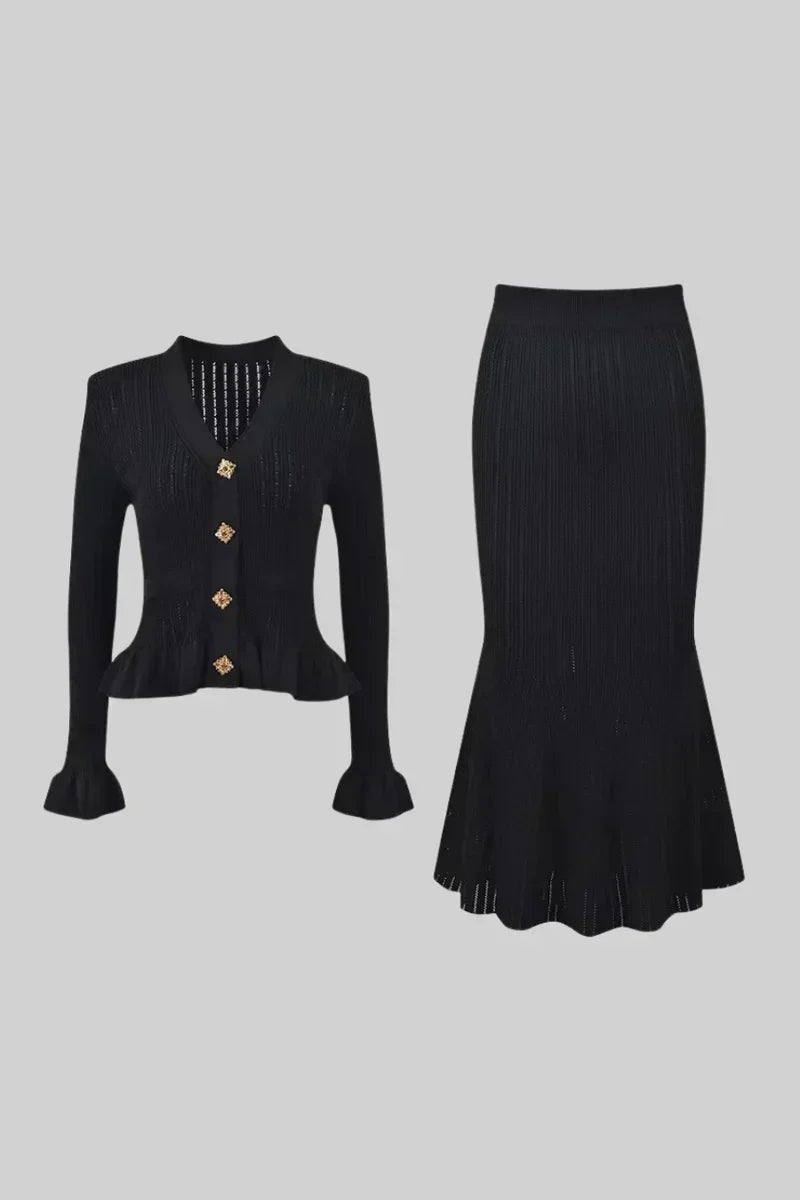 Prudence Refined Knit Midi Dress Set with Button Top