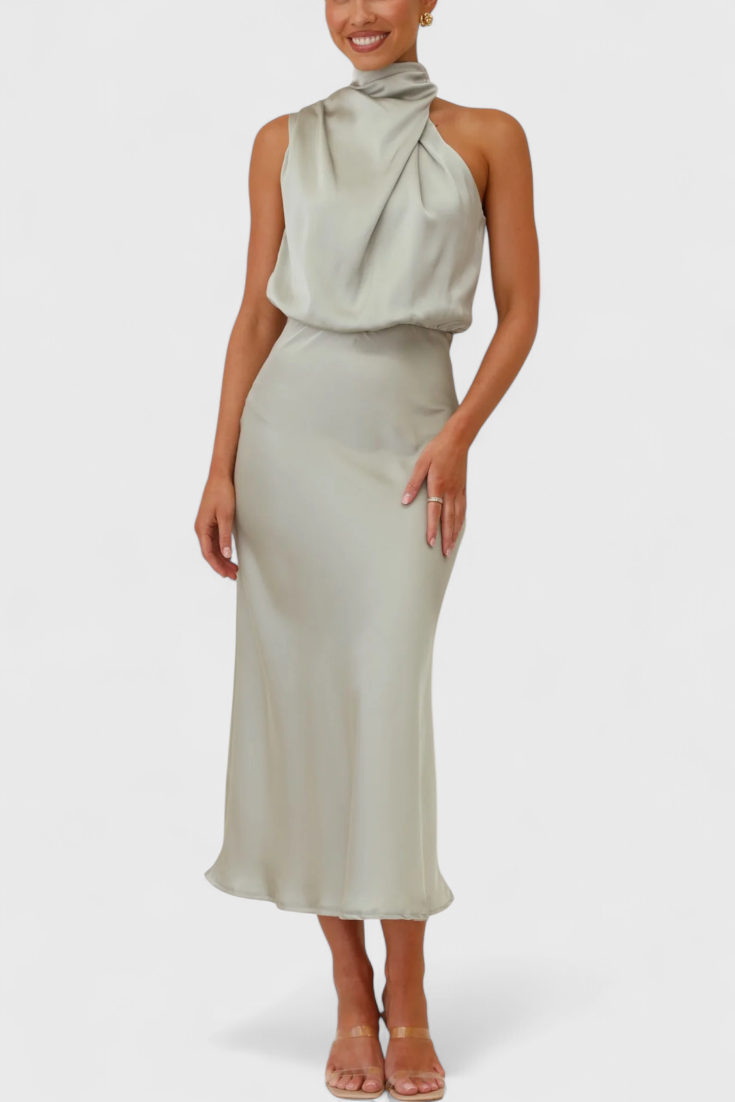 Rina Elegant Draped Halter Neck Dress