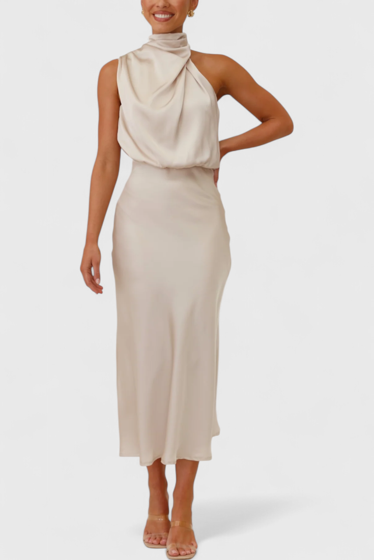 Rina Elegant Draped Halter Neck Dress