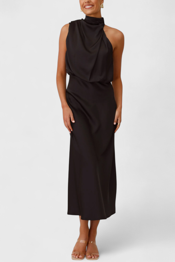 Rina Elegant Draped Halter Neck Dress