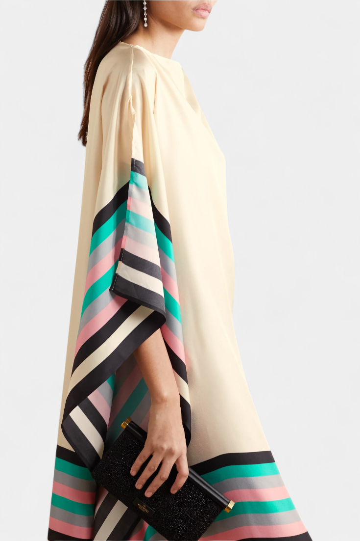 Elenora Geometric Caftan with Wide Cut and Butterfly Mesh Fabric