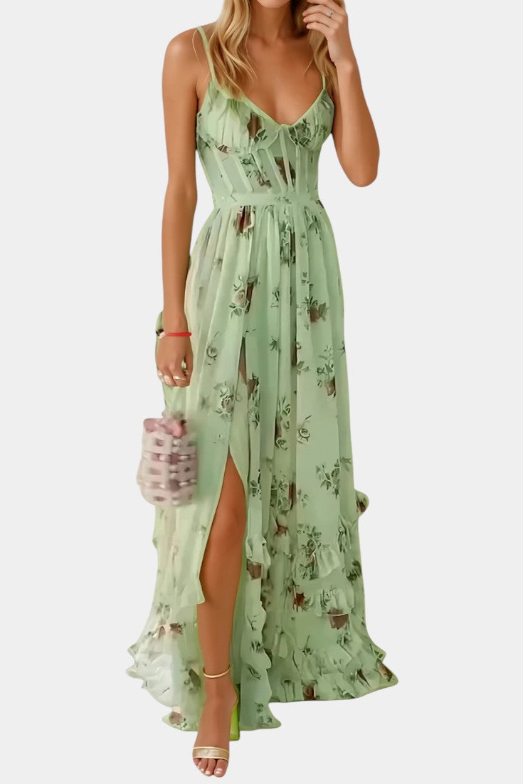 Luna Maxi Dress with Floral Corset and Sophisticated Silhouette