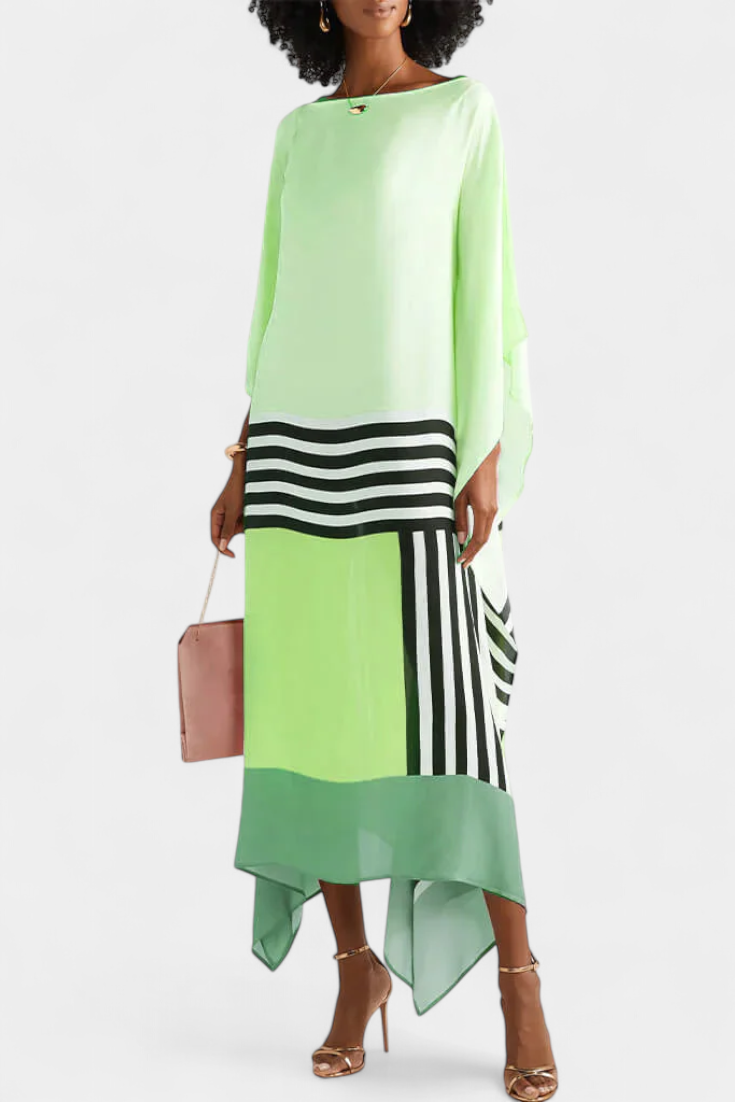 Elenora Geometric Caftan with Wide Cut and Butterfly Mesh Fabric