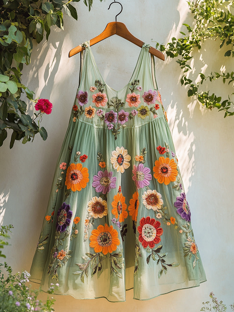 Vintage Bohemian Floral Embroidered Sleeveless Top