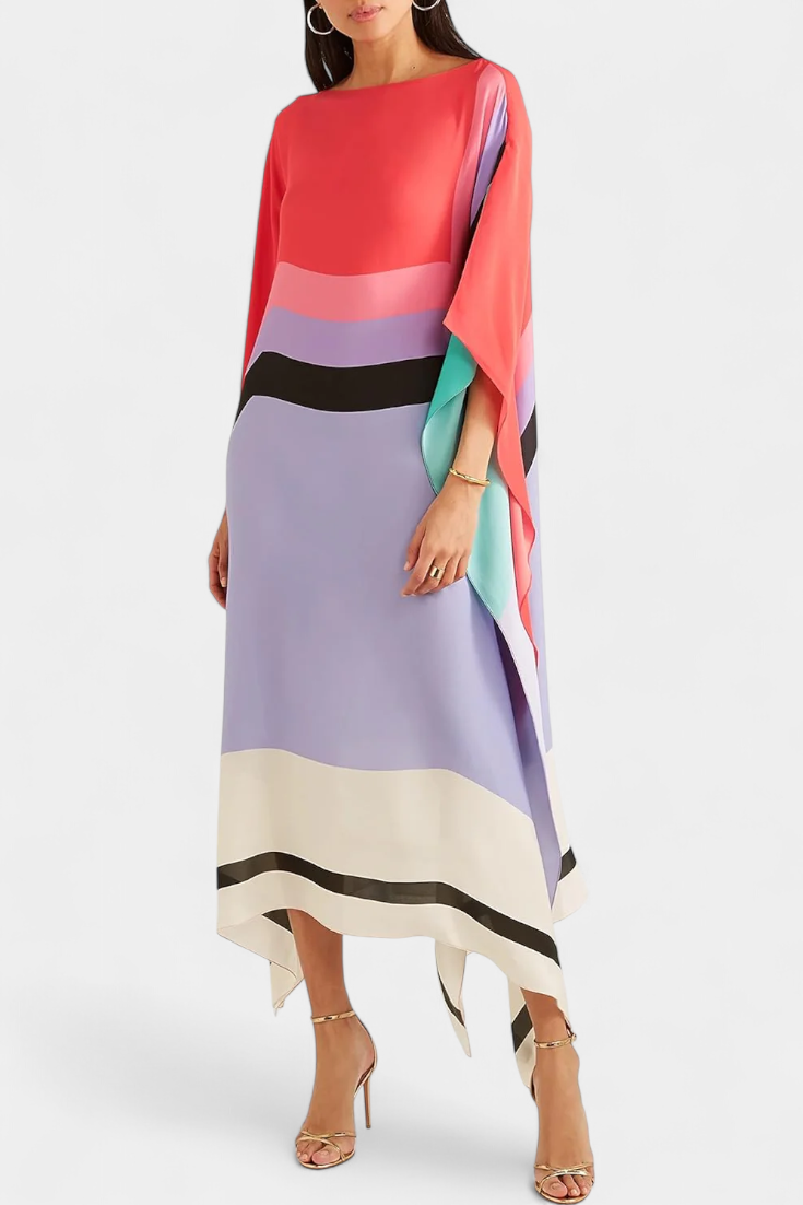 Elenora Geometric Caftan with Wide Cut and Butterfly Mesh Fabric