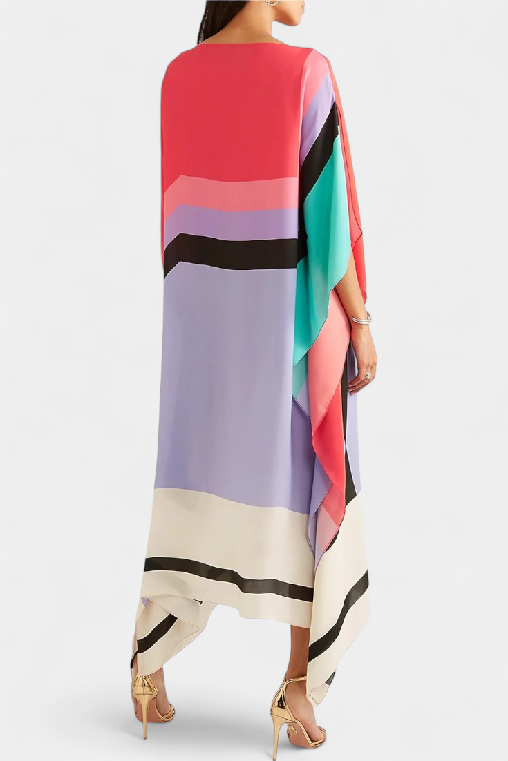 Elenora Geometric Caftan with Wide Cut and Butterfly Mesh Fabric