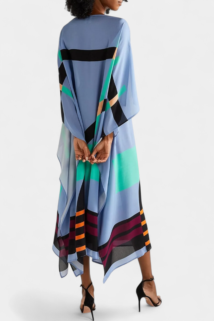 Elenora Geometric Caftan with Wide Cut and Butterfly Mesh Fabric