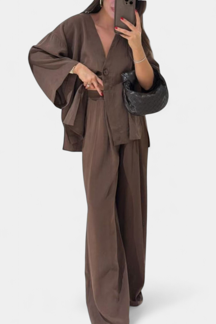 Eli Oversized Set with V-Neck Top and Straight Pants