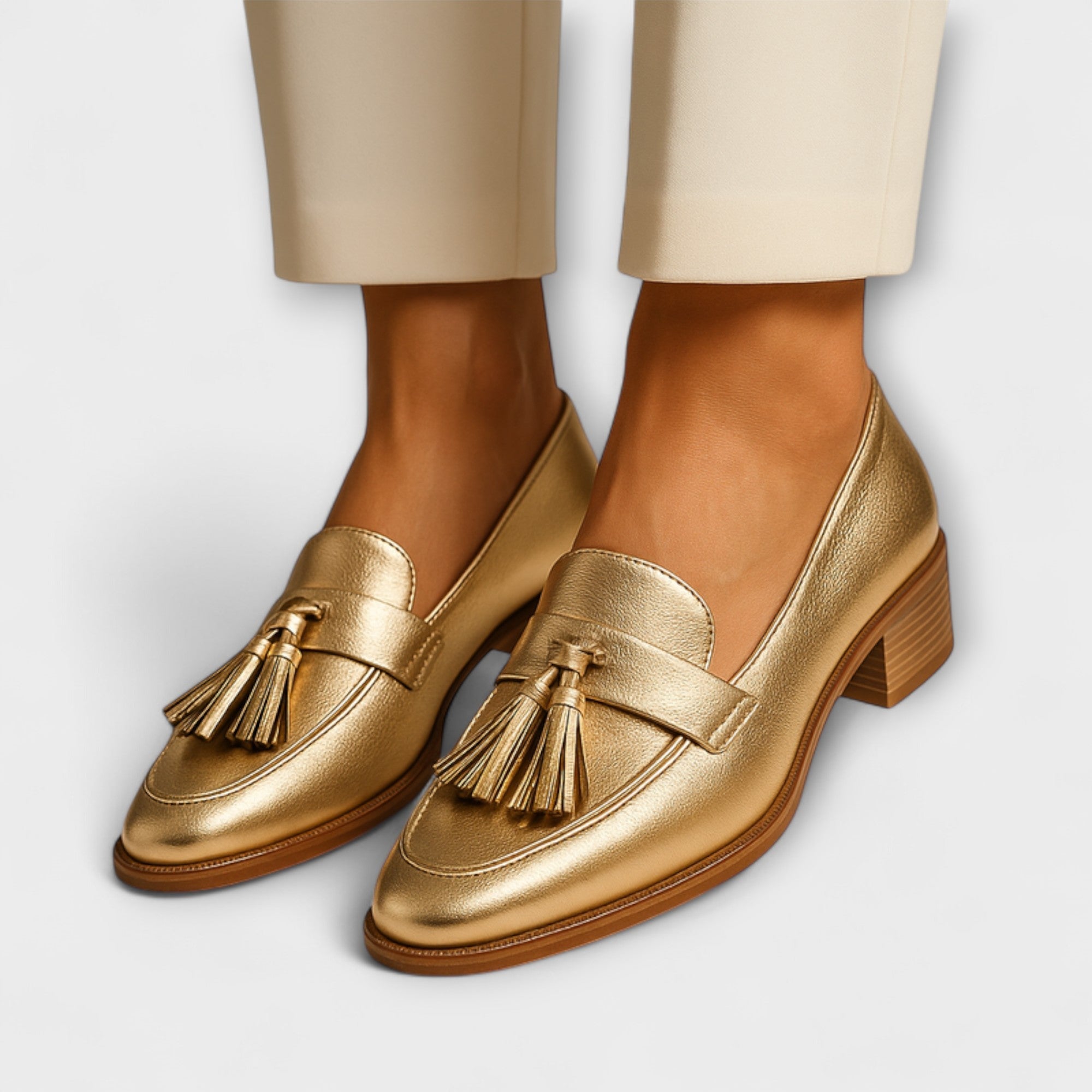 Celeste Golden Loafers with Elegant Tassels