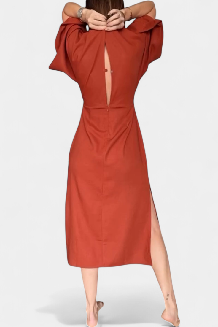 Ainhoa Casual Dress with Front Knot and V-Neck