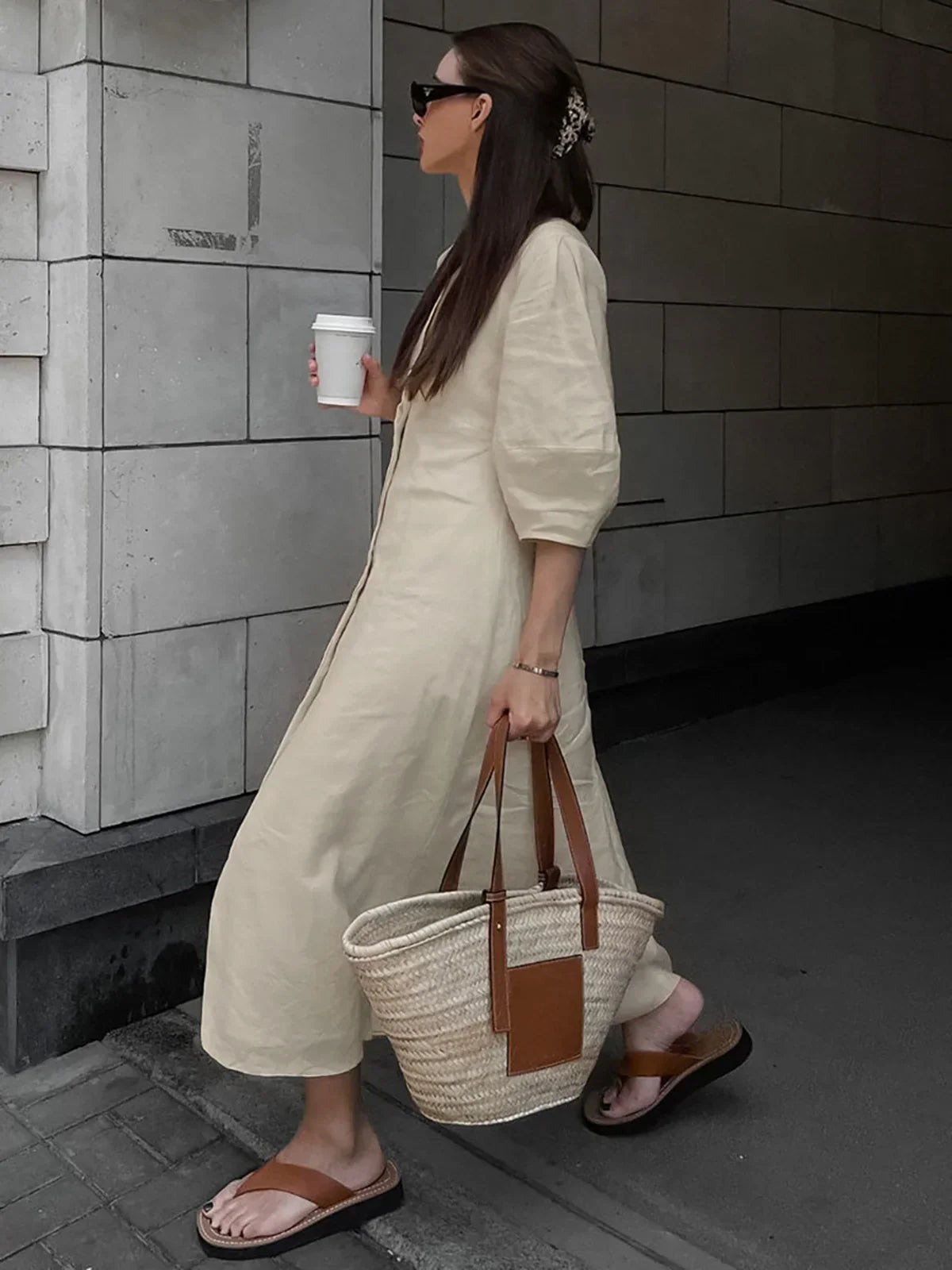 Margot® | Button-Front Knotted Long Dress