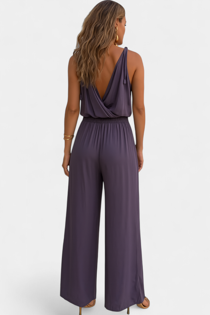 Donatila Unique Jumpsuit with Golden Details and Open Leg