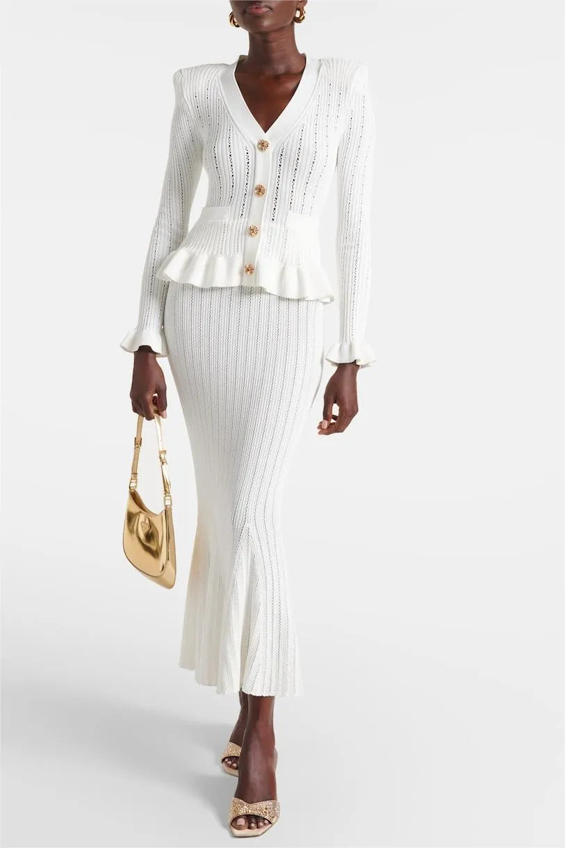 Prudence Refined Knit Midi Dress Set with Button Top