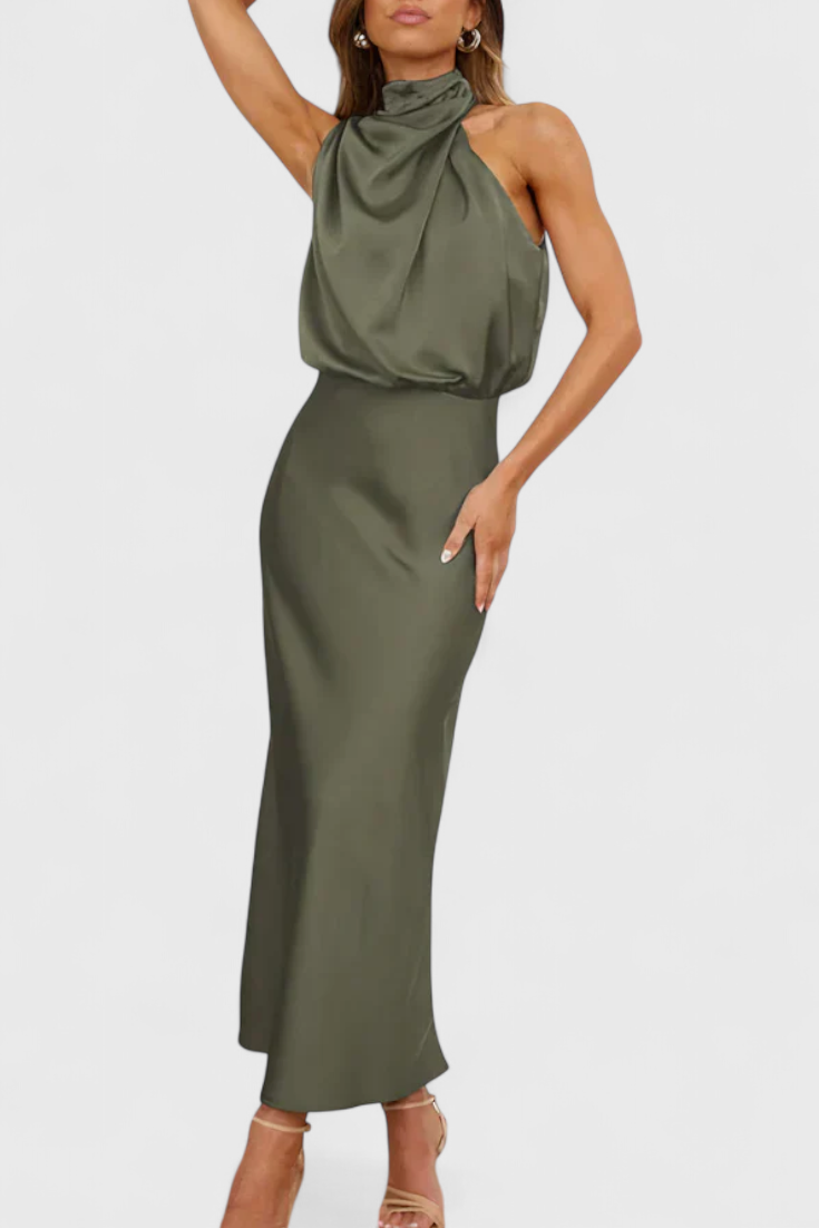 Rina Elegant Draped Halter Neck Dress