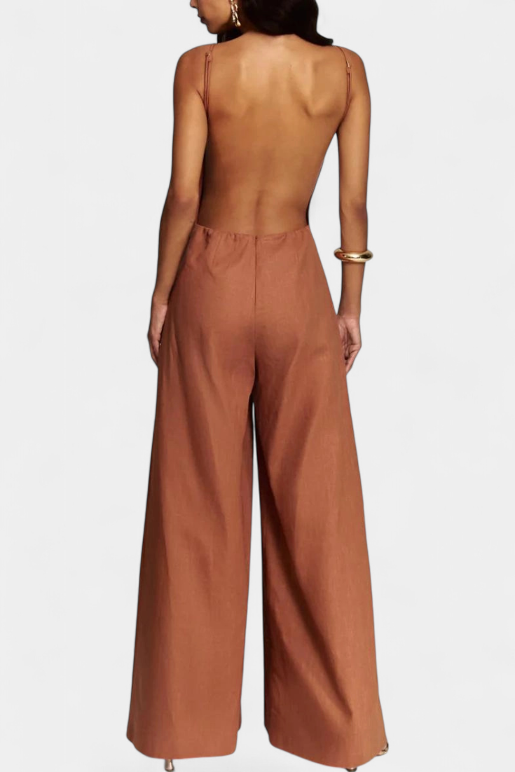 Belén Wide-Leg Halter Jumpsuit with Radiant Fall