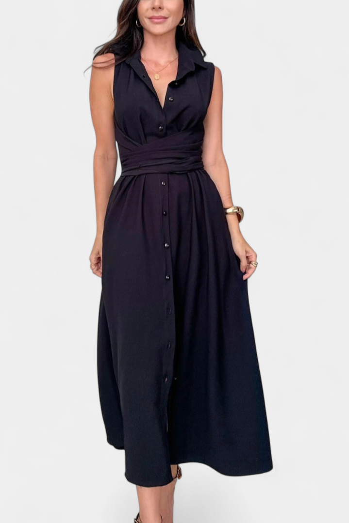 Meryl Button-Up Shirt Dress with Adjustable Bow