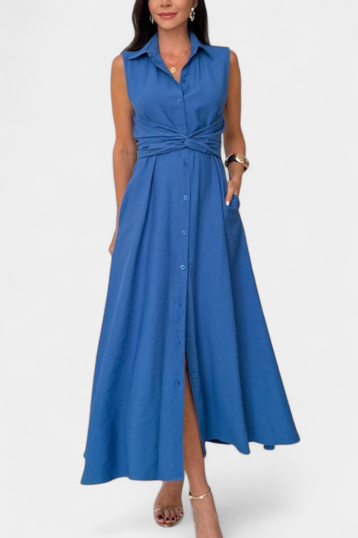 Meryl Button-Up Shirt Dress with Adjustable Bow