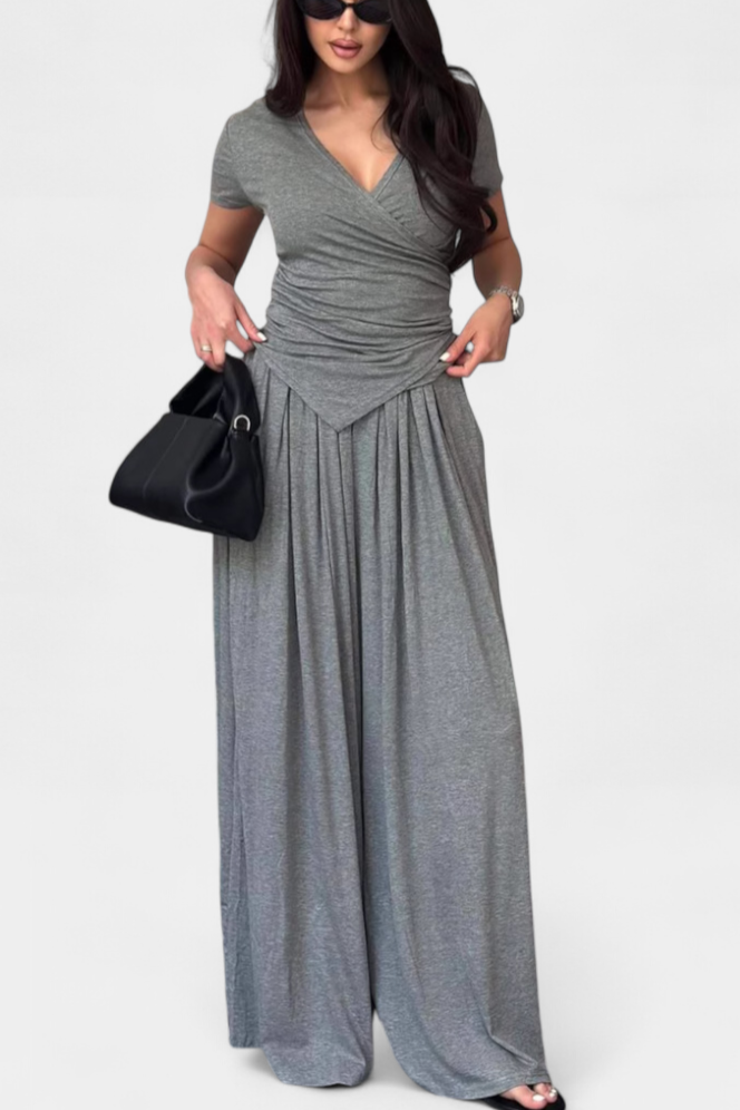 Ruslana Comfortable Two-Piece Set with Cross V-Neck