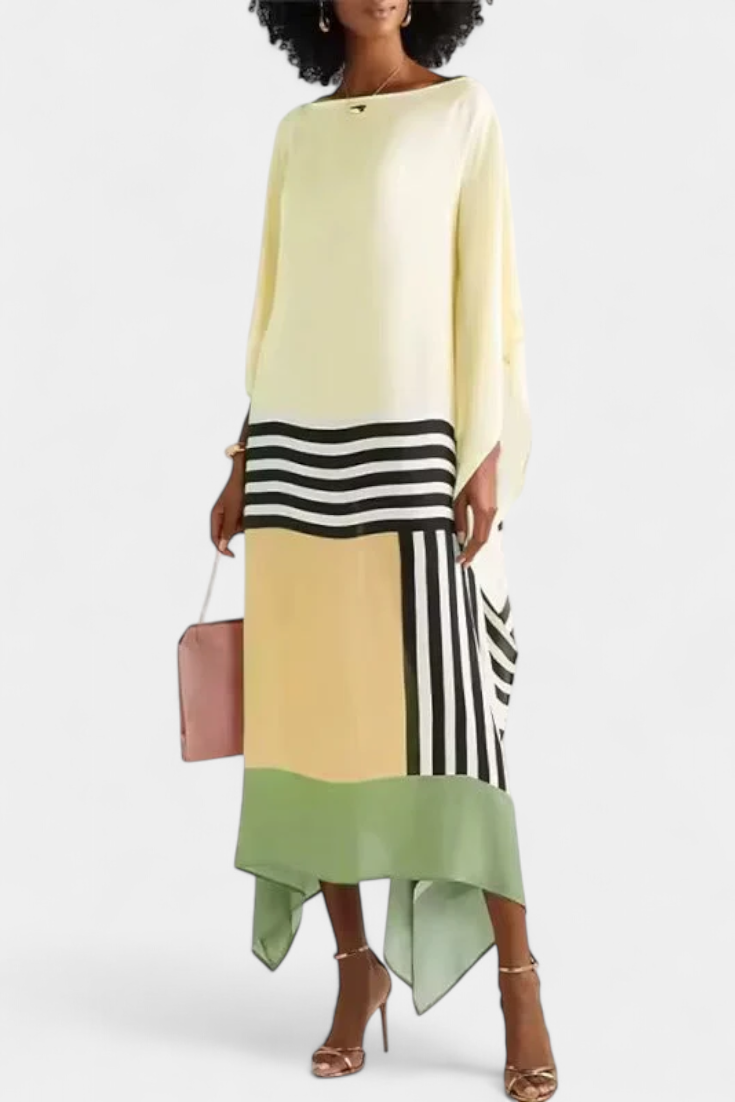 Elenora Geometric Caftan with Wide Cut and Butterfly Mesh Fabric