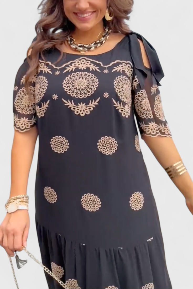 Cathy Elegant Summer Mesh Dress with Hollow Design and Flowing Cut