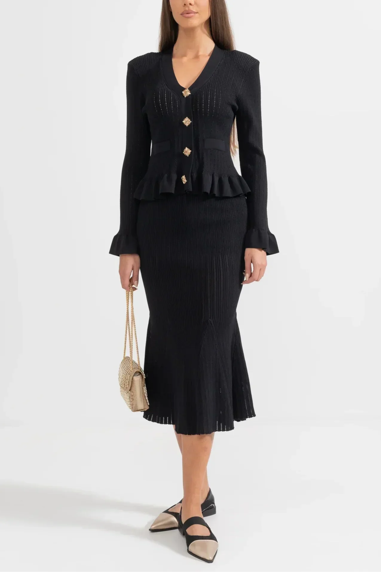 Prudence Refined Knit Midi Dress Set with Button Top