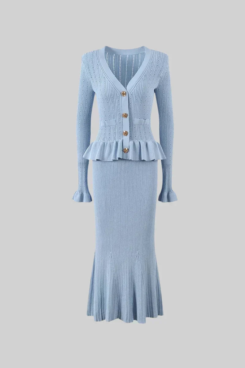 Prudence Refined Knit Midi Dress Set with Button Top