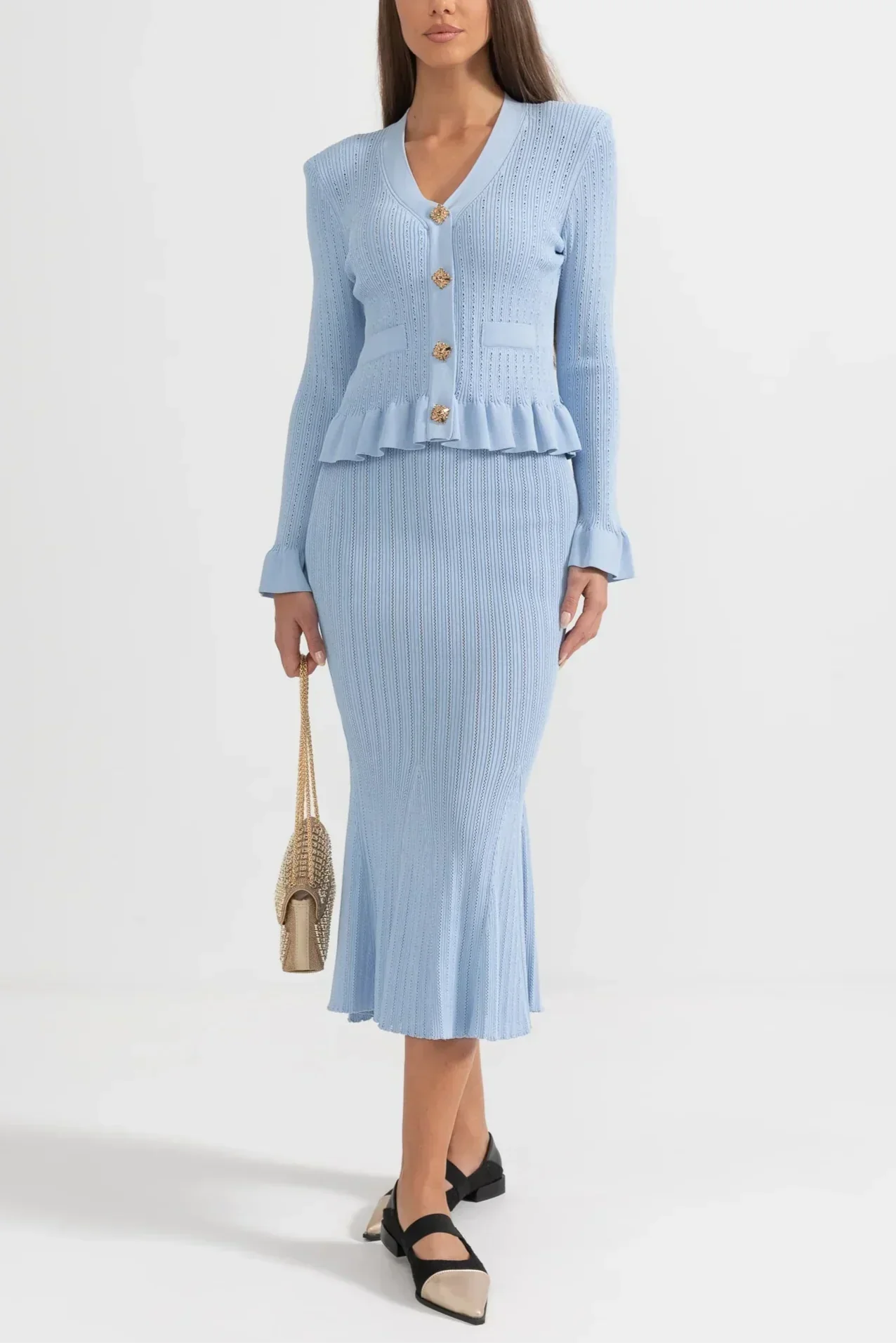 Prudence Refined Knit Midi Dress Set with Button Top