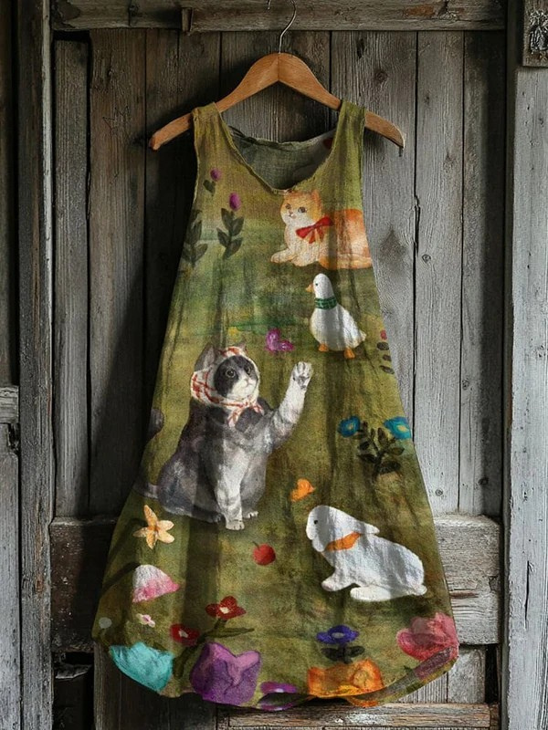 Abstract Creative Cute Cats and Farm Family Art Tank Dress